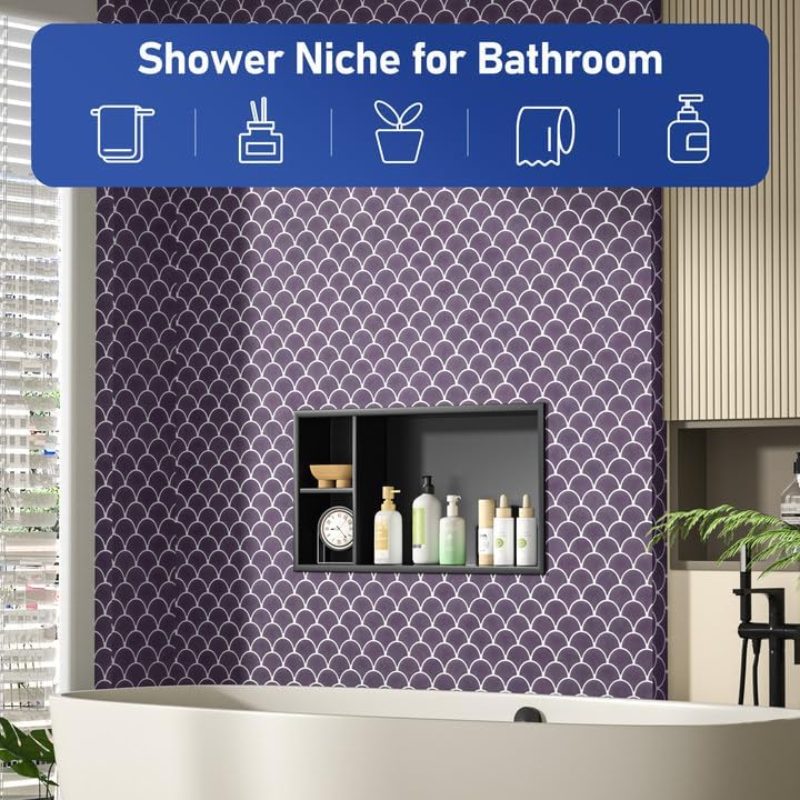 Bernkot Stainless Steel Shower Niche 24" X 12" Matte Black No Tile Needed Horizontal Niche Shower with Shelf Recessed Wall Niches for Bathroom Storage - Image 4